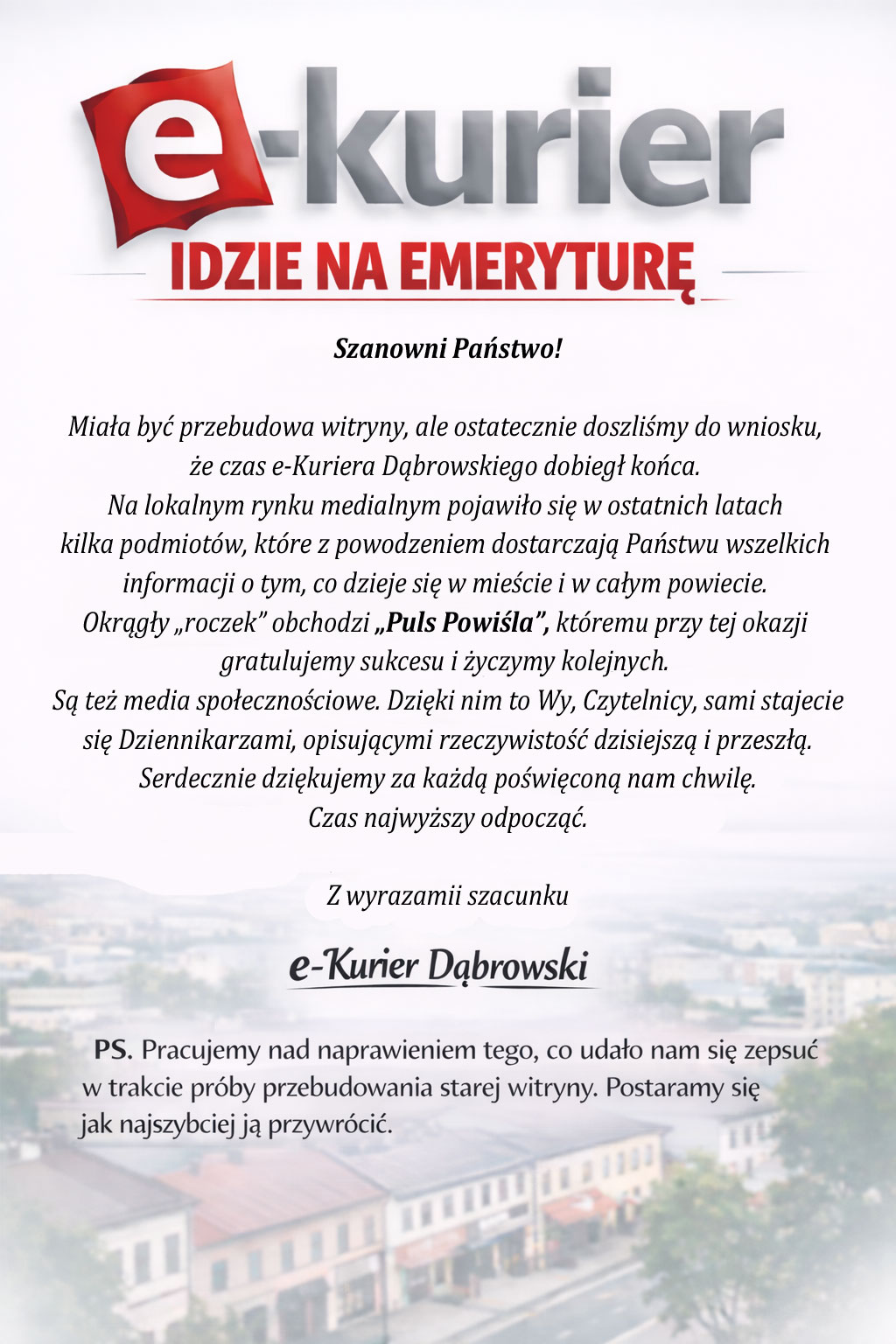 e-Kurier Dąbrowski – komunikat